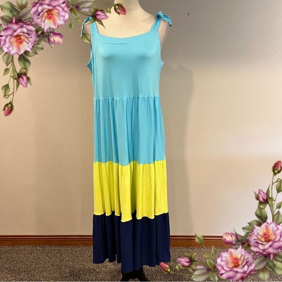 PURE Summer colorblock Sleeveless Midi Dress made with bamboo size medium - Picture 1 of 13